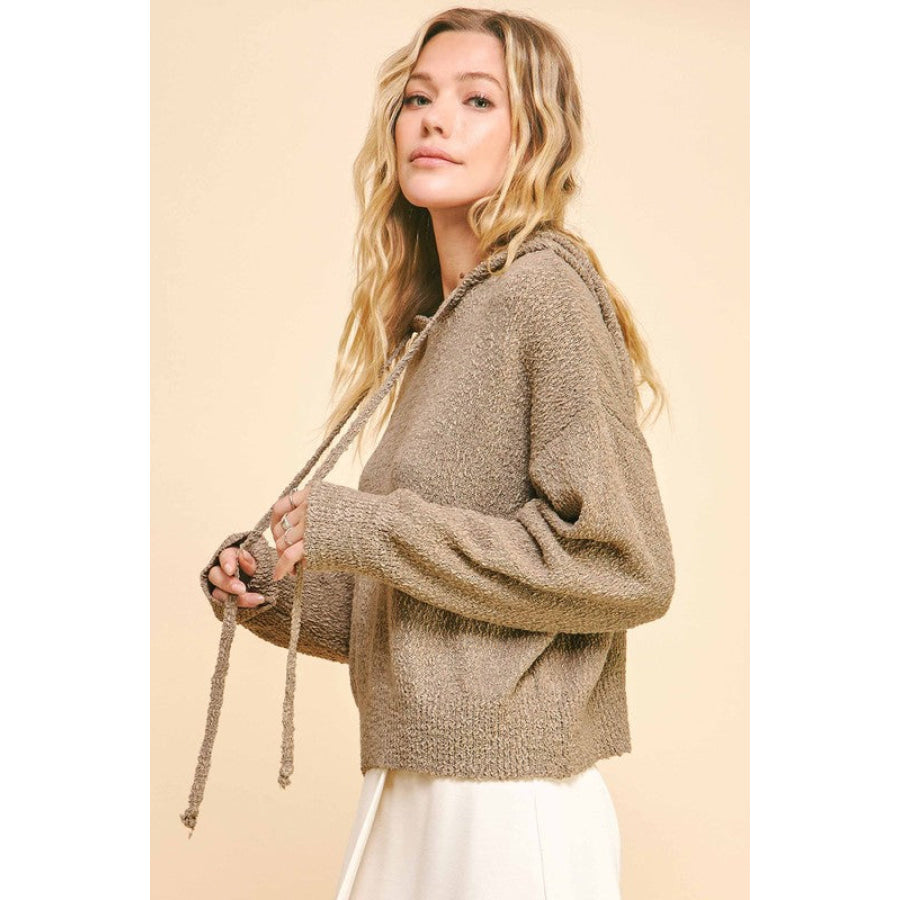 Davi &amp; Dani Drop Shoulder Long Sleeve Hooded Sweater Apparel and Accessories