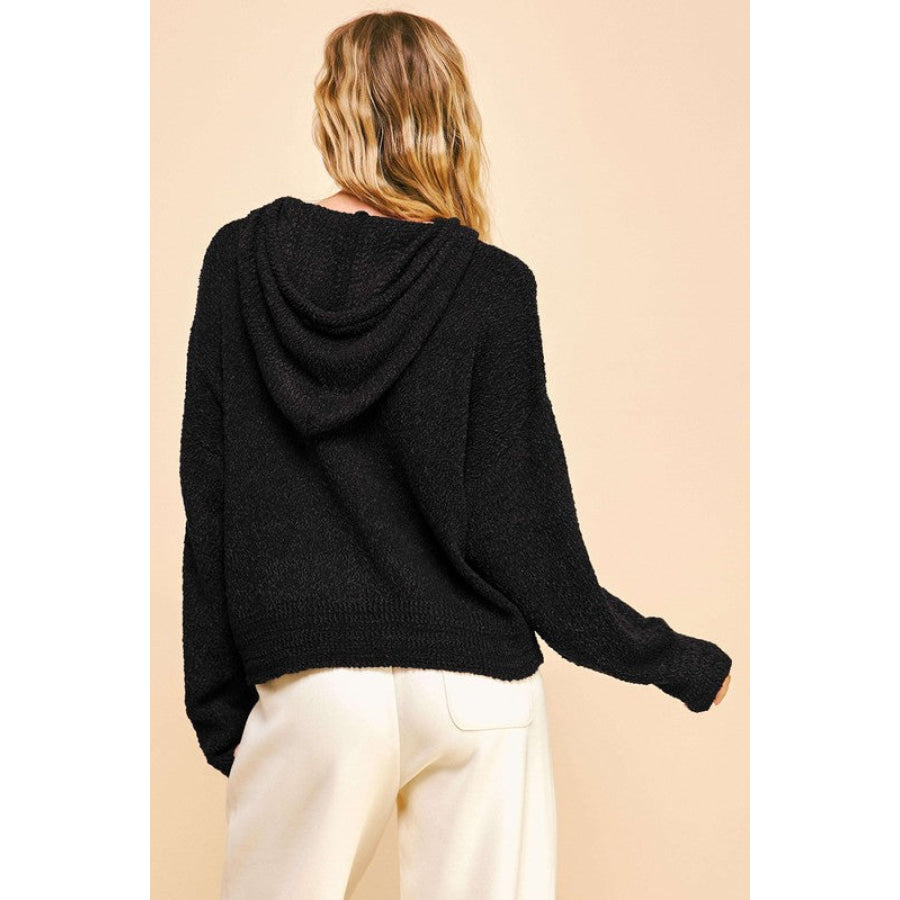 Davi &amp; Dani Drop Shoulder Long Sleeve Hooded Sweater Apparel and Accessories