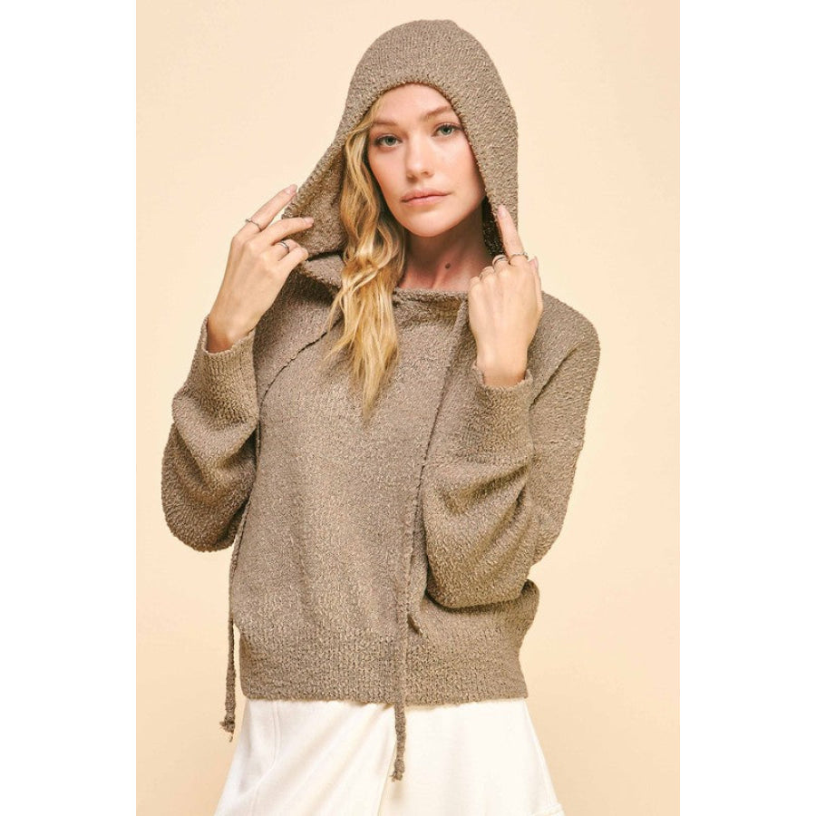 Davi &amp; Dani Drop Shoulder Long Sleeve Hooded Sweater Apparel and Accessories