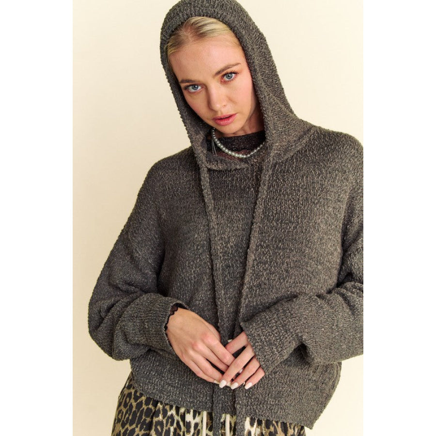 Davi &amp; Dani Drop Shoulder Long Sleeve Hooded Sweater Apparel and Accessories