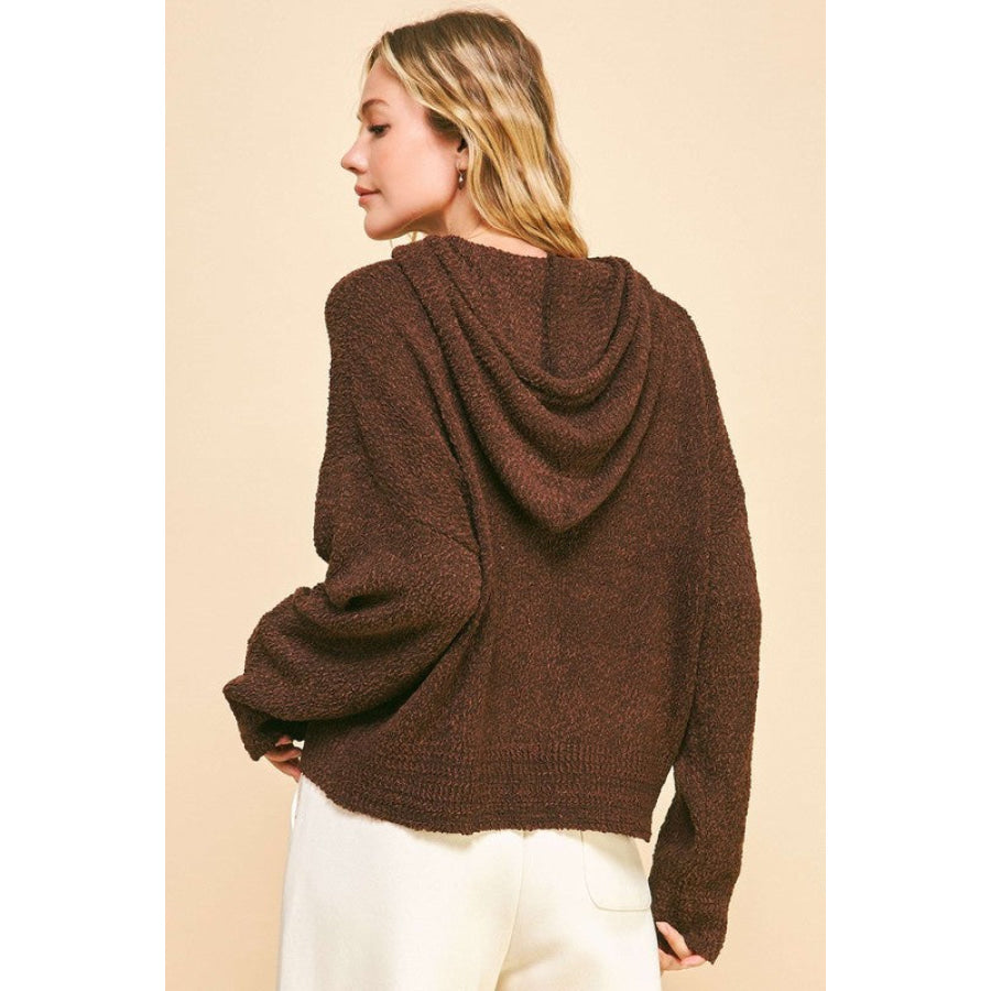 Davi &amp; Dani Drop Shoulder Long Sleeve Hooded Sweater Apparel and Accessories