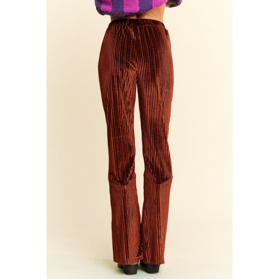 Davi & Dani Elastic Waist Knit Flare Pants Rust / S Apparel and Accessories