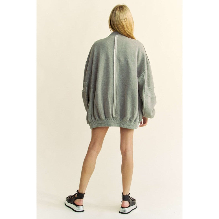 Davi & Dani Exposed Seam Zip Up Dropped Shoulder Jacket Apparel and Accessories