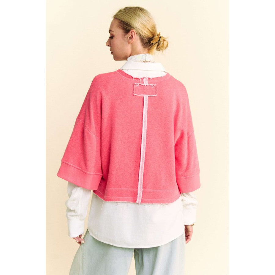 Davi &amp; Dani Faux Layered French Terry Contrast Top Apparel and Accessories
