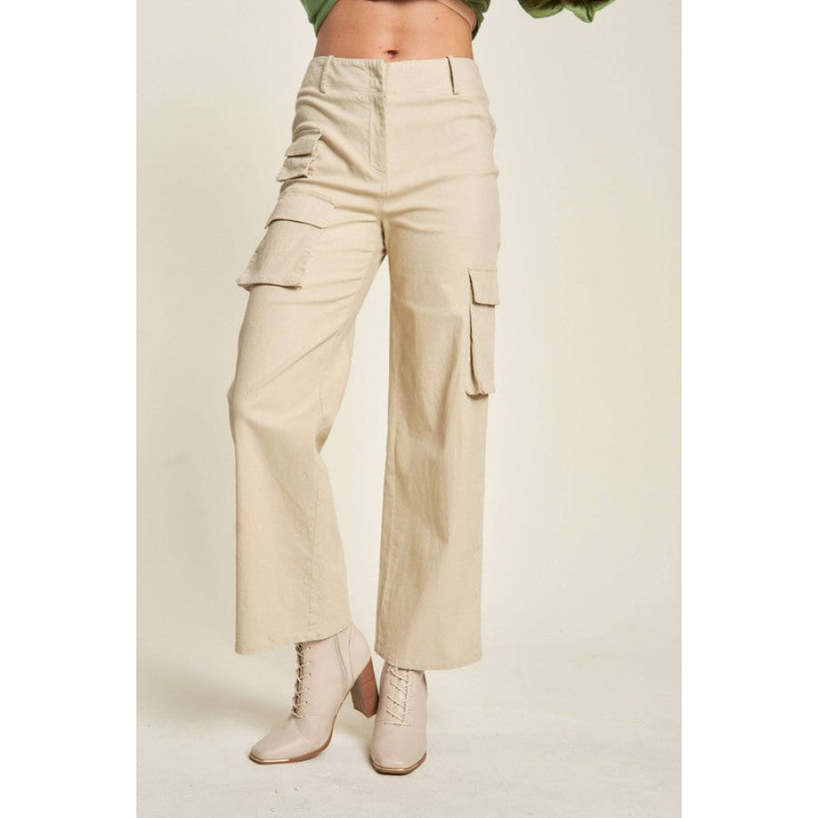 Davi &amp; Dani Flap Pocket Mid Rise Cargo Pants Khaki / S Apparel and Accessories