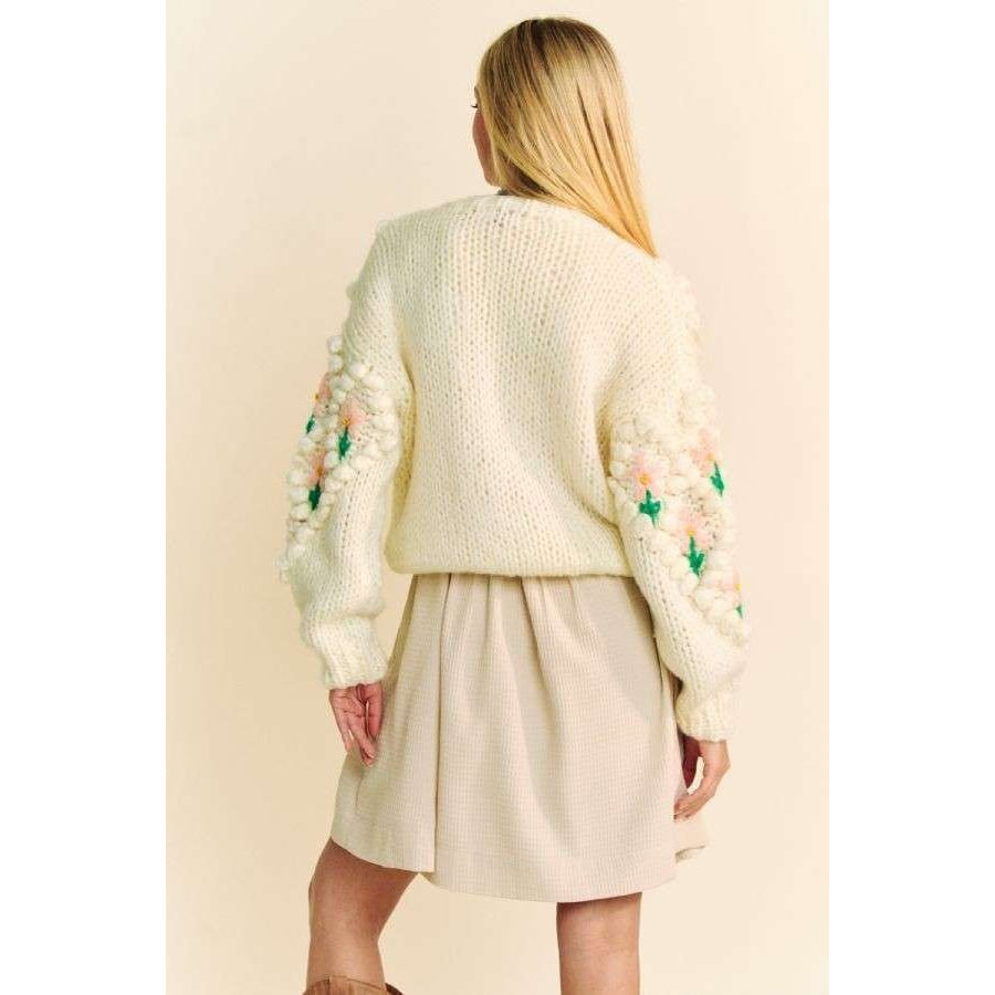 Davi & Dani Floral Pattern Button Down Cardigan Cream / S/M Apparel and Accessories