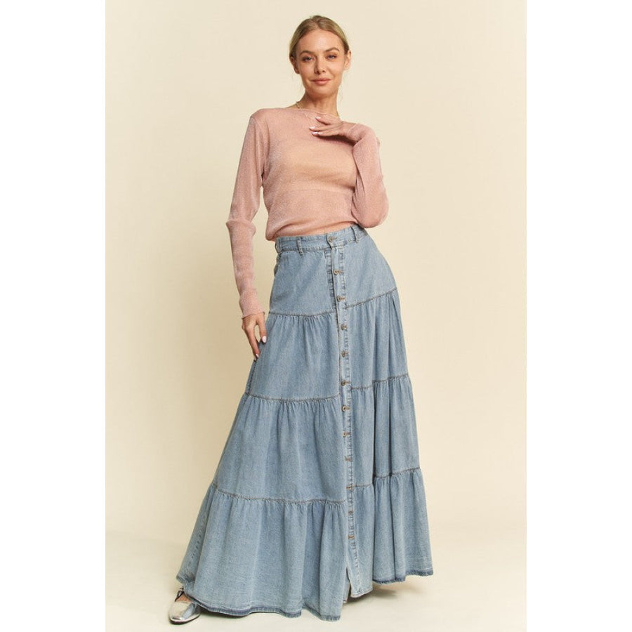 Davi & Dani Glitter Mesh Lettuce Hem Long Sleeve Top Apparel and Accessories