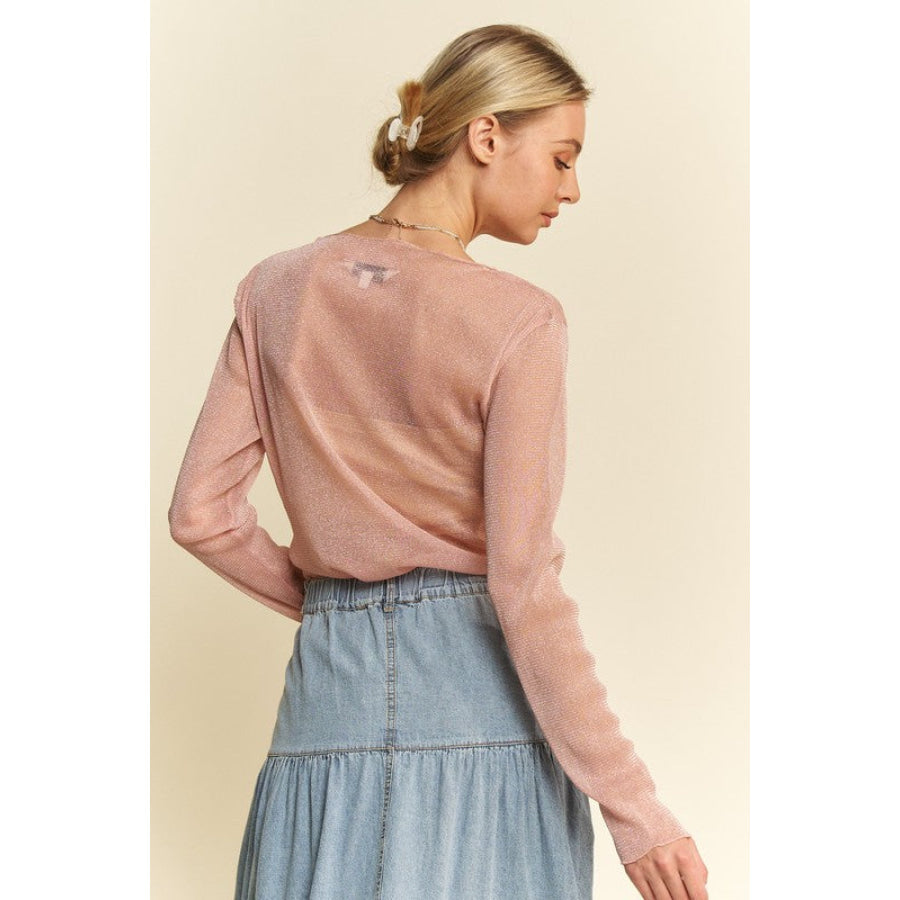 Davi & Dani Glitter Mesh Lettuce Hem Long Sleeve Top Apparel and Accessories