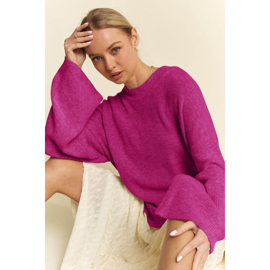 Davi &amp; Dani High-Low Round Neck Drop Shoulder Sweater Apparel and Accessories