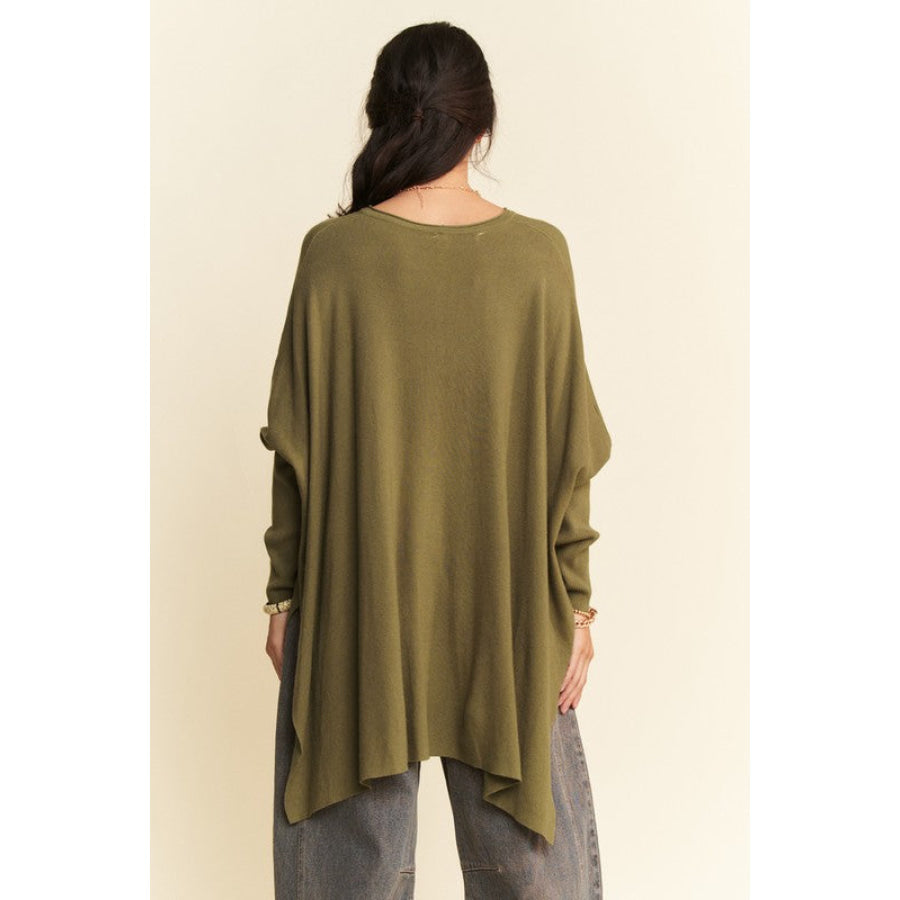 Davi & Dani High-Low Side Slit Batwing Sleeve Top Olive / S Apparel and Accessories