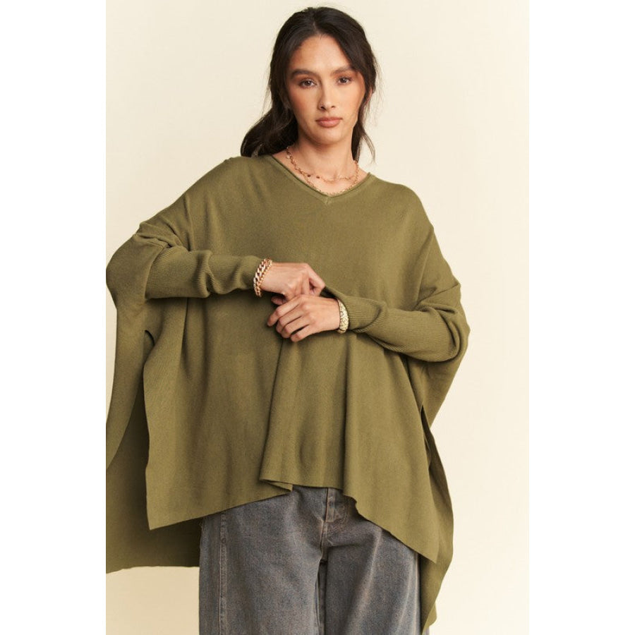 Davi & Dani High-Low Side Slit Batwing Sleeve Top Apparel and Accessories