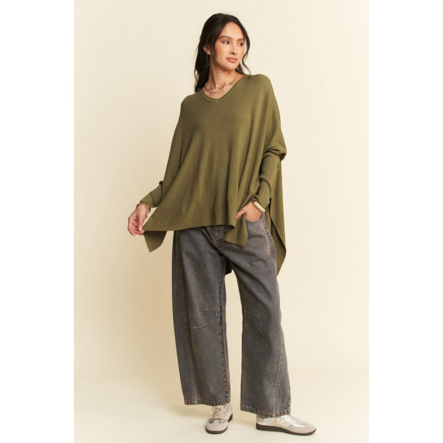 Davi & Dani High-Low Side Slit Batwing Sleeve Top Apparel and Accessories