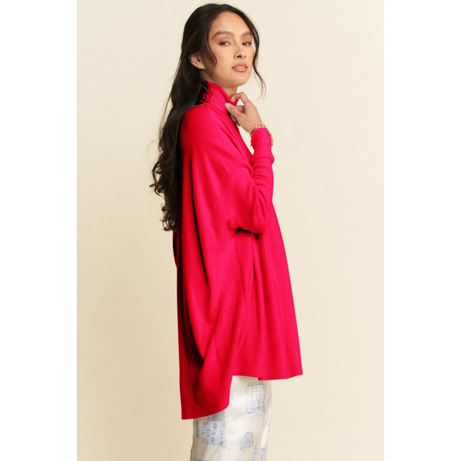 Davi & Dani High-Low Turtleneck Long Sleeve Knit Top Apparel and Accessories