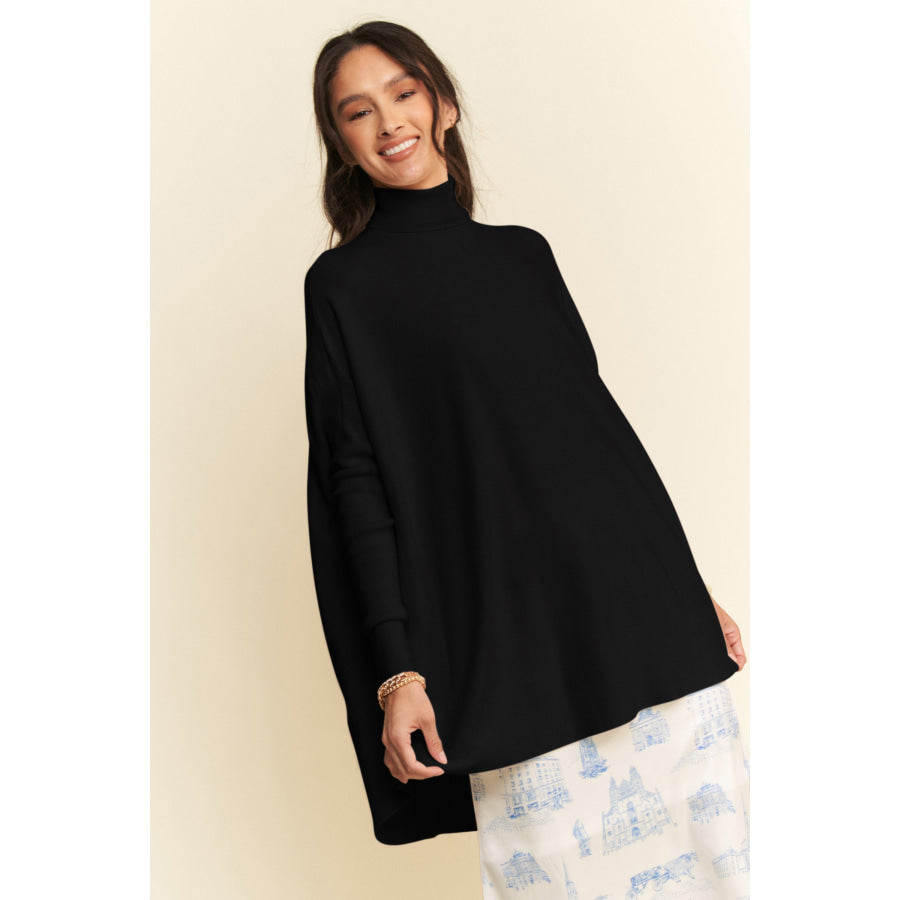 Davi & Dani High-Low Turtleneck Long Sleeve Knit Top Apparel and Accessories