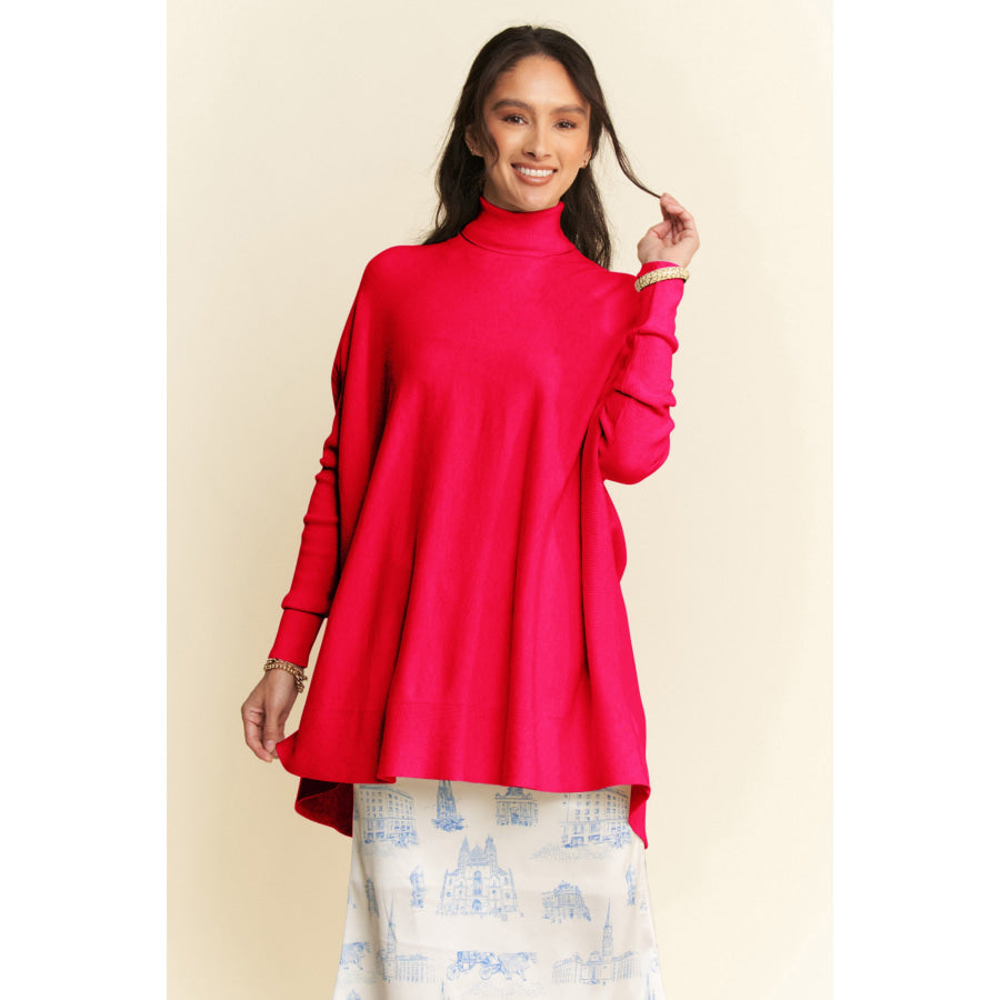 Davi & Dani High-Low Turtleneck Long Sleeve Knit Top Apparel and Accessories