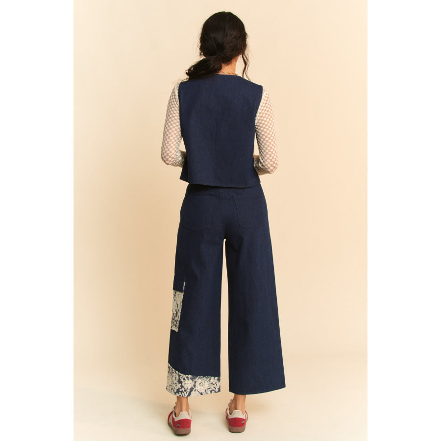 Davi &amp; Dani Lace Applique Wide Leg Jeans Apparel and Accessories