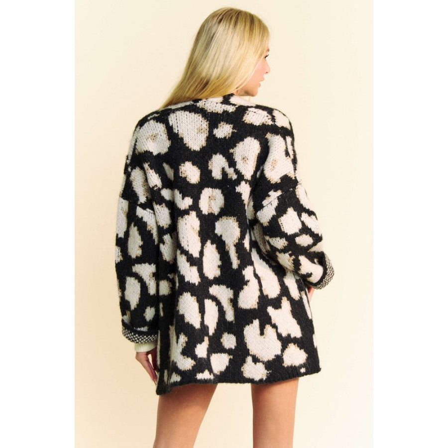 Davi &amp; Dani Leopard Open Front Long Sleeve Cardigan Apparel and Accessories