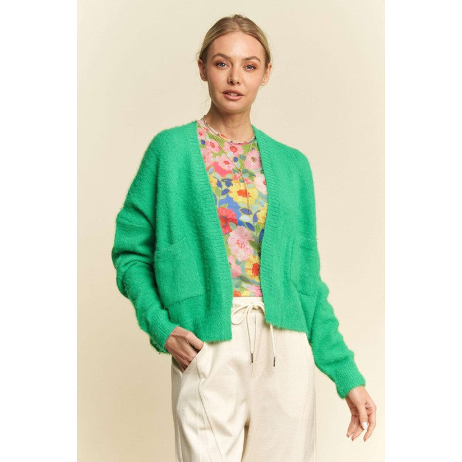 Davi & Dani Open Front Drop Shoulder Cardigan Green / S Apparel and Accessories