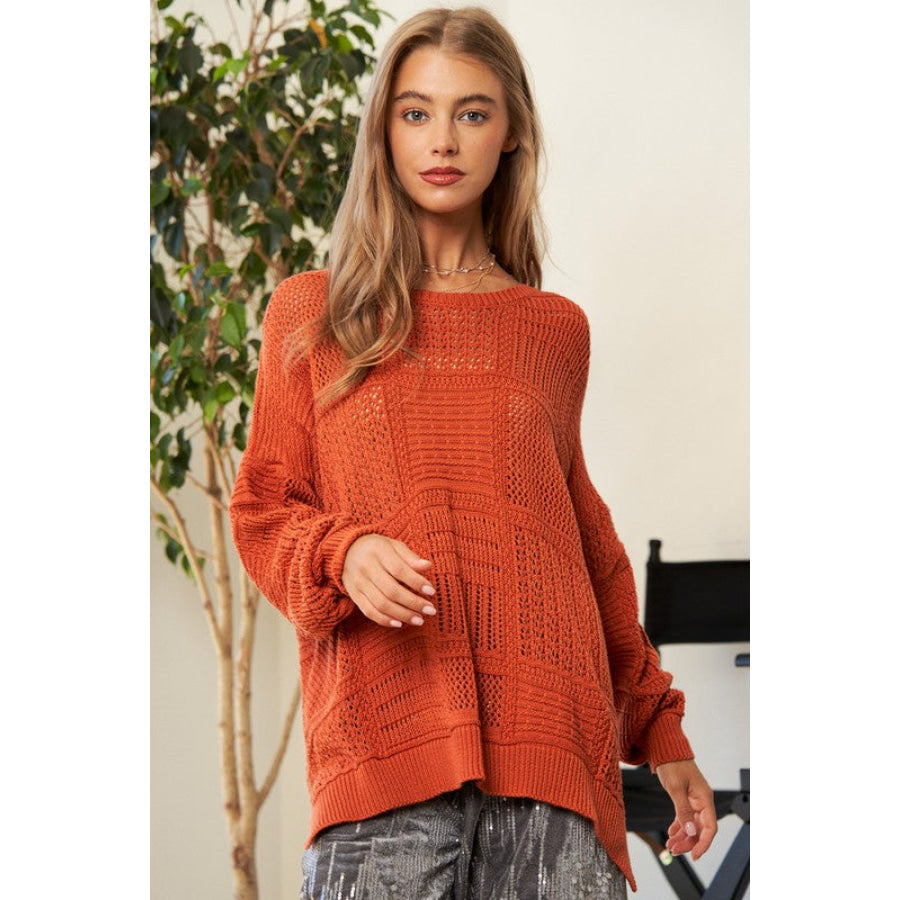 Davi & Dani Openwork Side Slit Drop Shoulder Knit Cover Up Apparel and Accessories