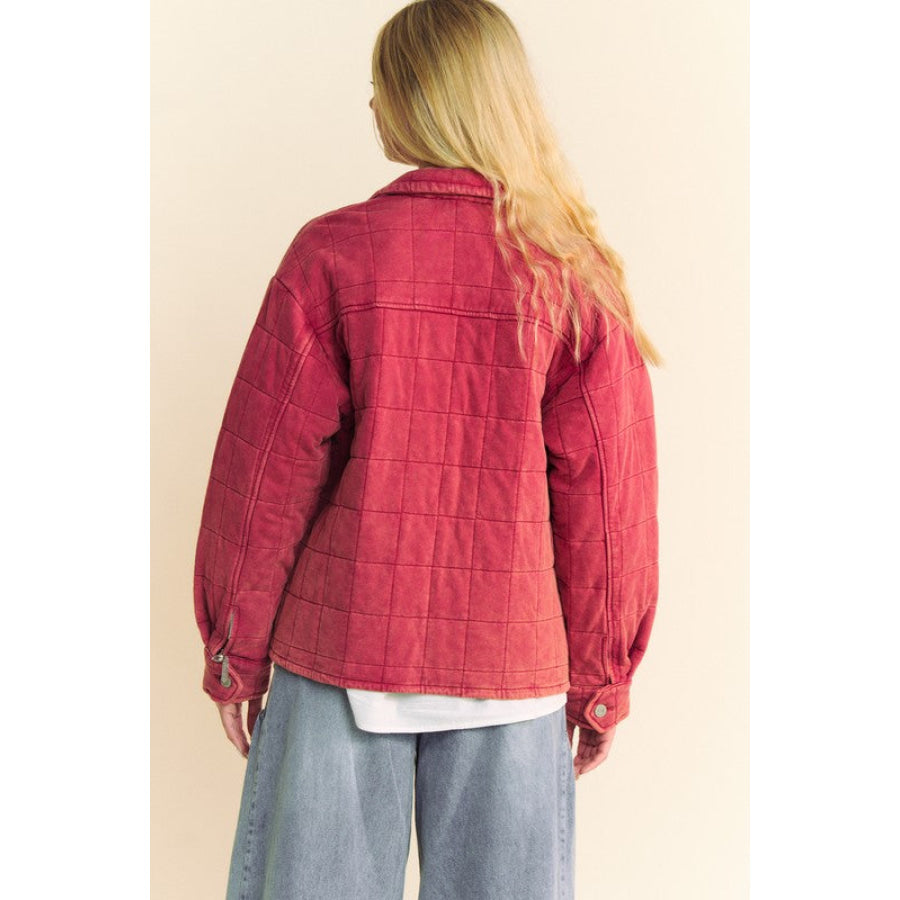 Davi &amp; Dani Quilted Button Down Shacket with Chest Pockets Apparel and Accessories