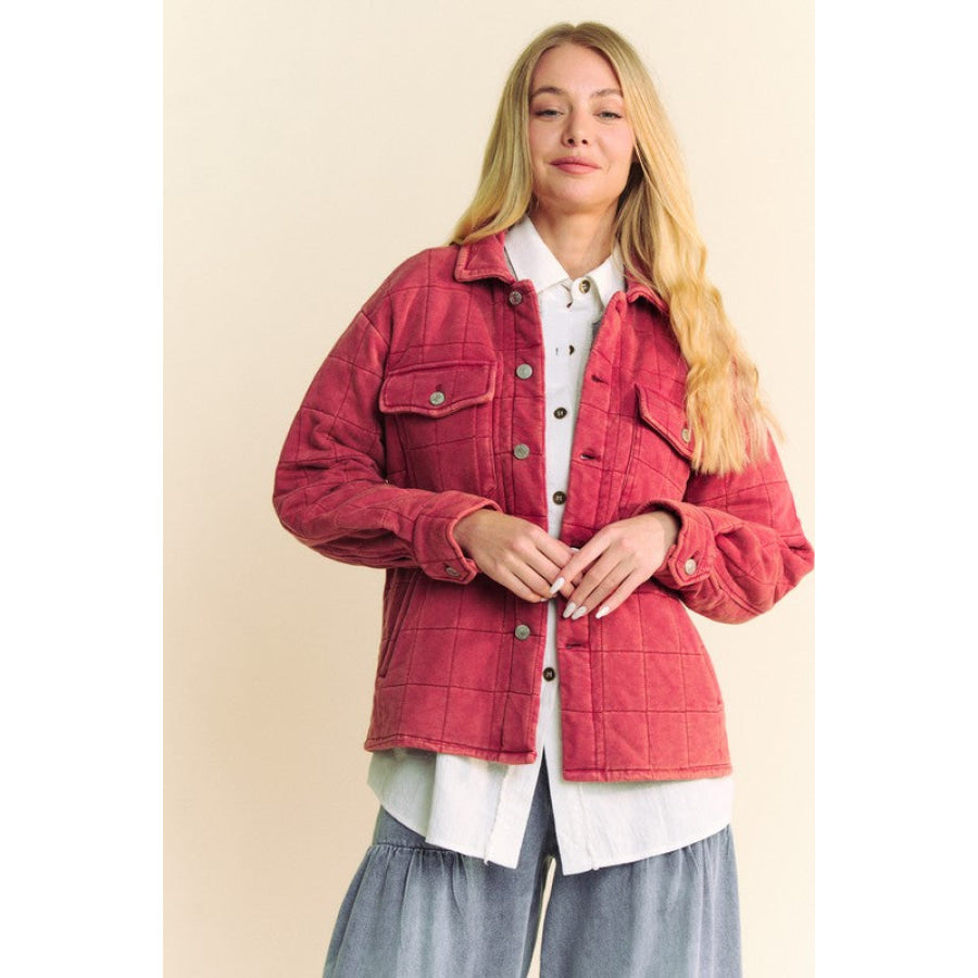 Davi &amp; Dani Quilted Button Down Shacket with Chest Pockets Apparel and Accessories