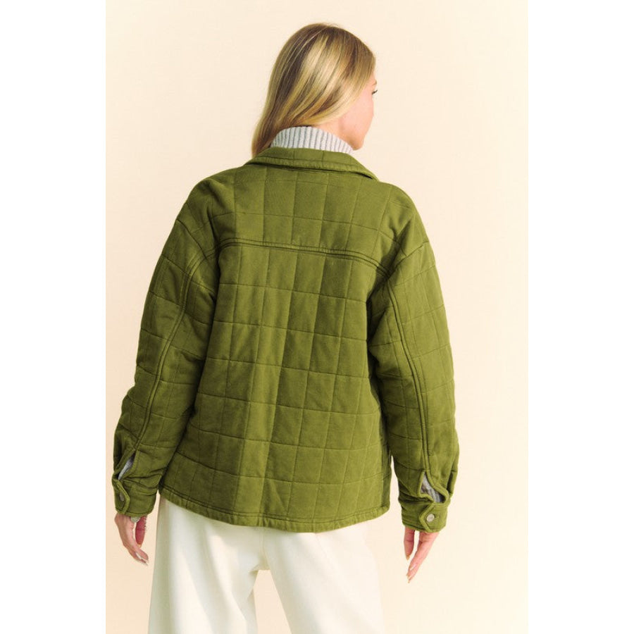 Davi &amp; Dani Quilted Button Down Shacket with Chest Pockets Apparel and Accessories