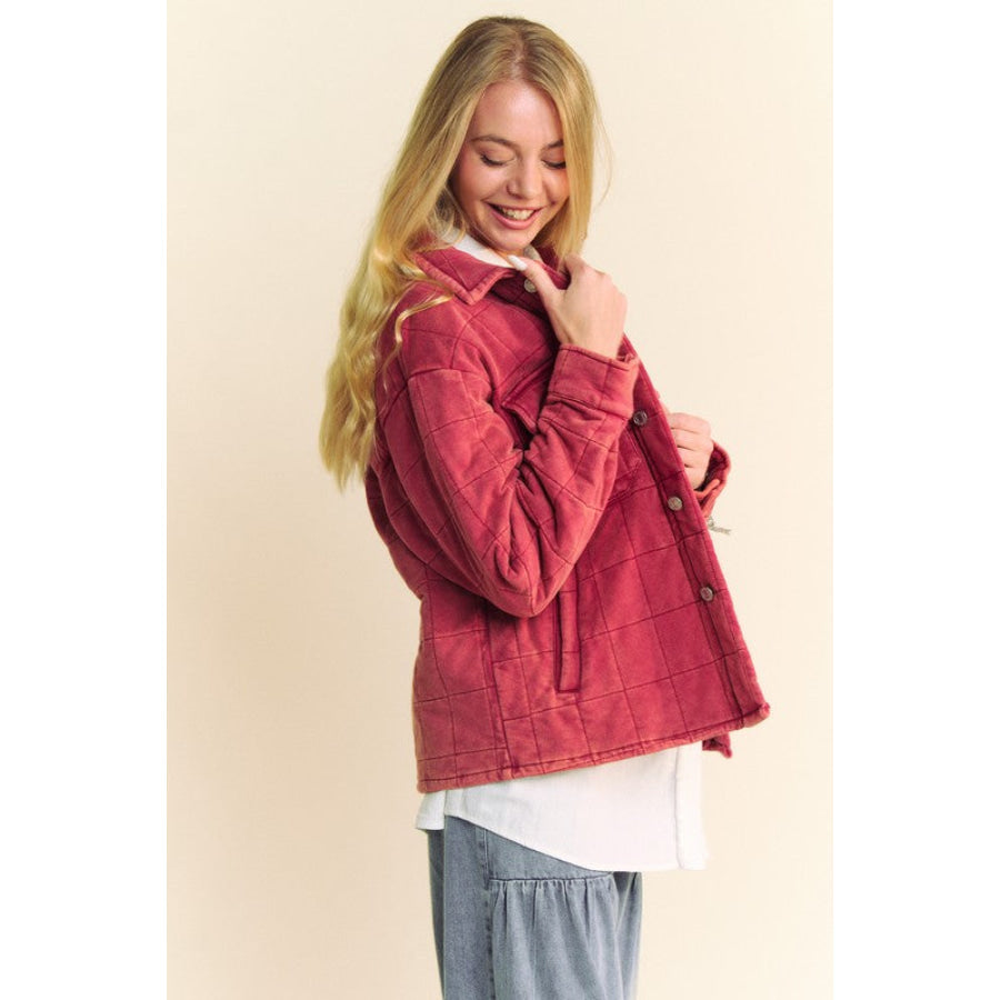 Davi &amp; Dani Quilted Button Down Shacket with Chest Pockets Apparel and Accessories