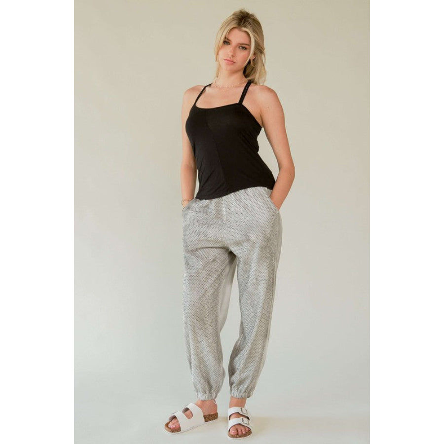 Davi &amp; Dani Rhinestone Elastic Waist Joggers Apparel and Accessories