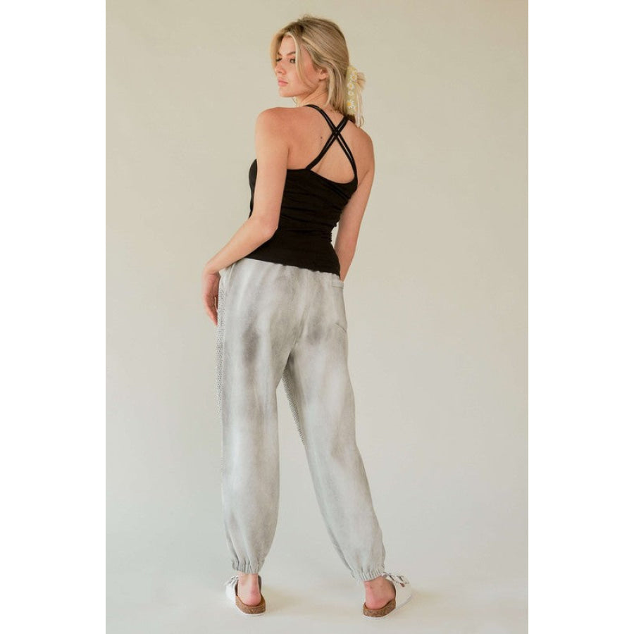 Davi &amp; Dani Rhinestone Elastic Waist Joggers Apparel and Accessories