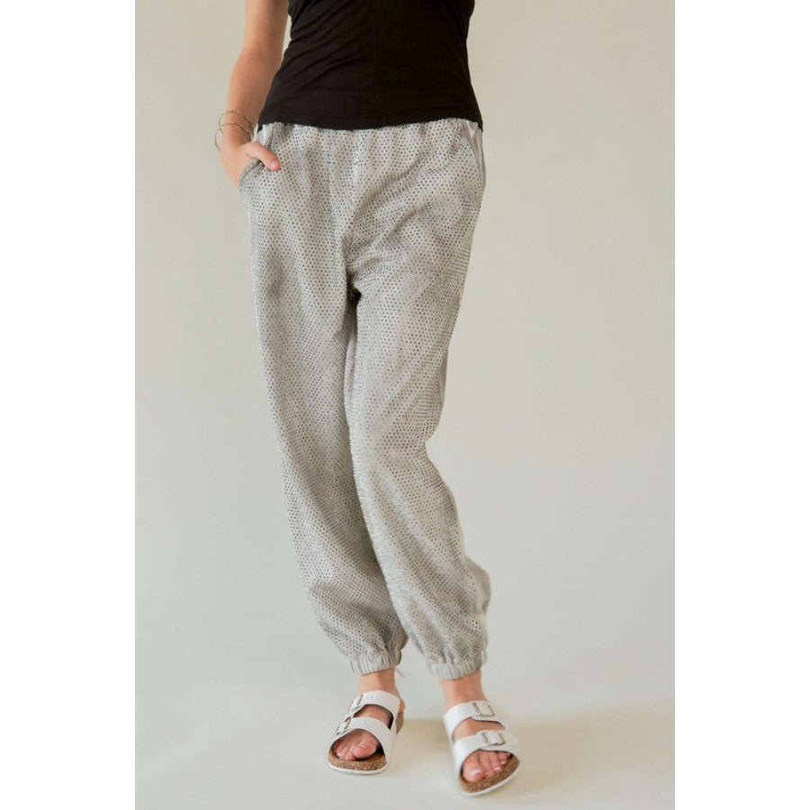 Davi &amp; Dani Rhinestone Elastic Waist Joggers Apparel and Accessories