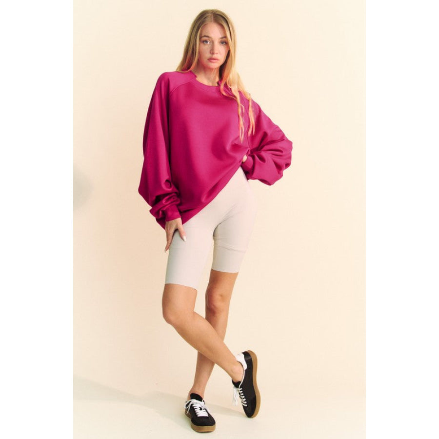 Davi &amp; Dani Round Neck Raglan Sleeve Sweatshirt Apparel and Accessories