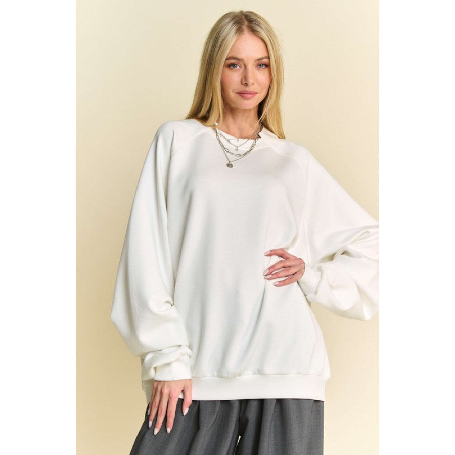 Davi &amp; Dani Round Neck Raglan Sleeve Sweatshirt White / S Apparel and Accessories