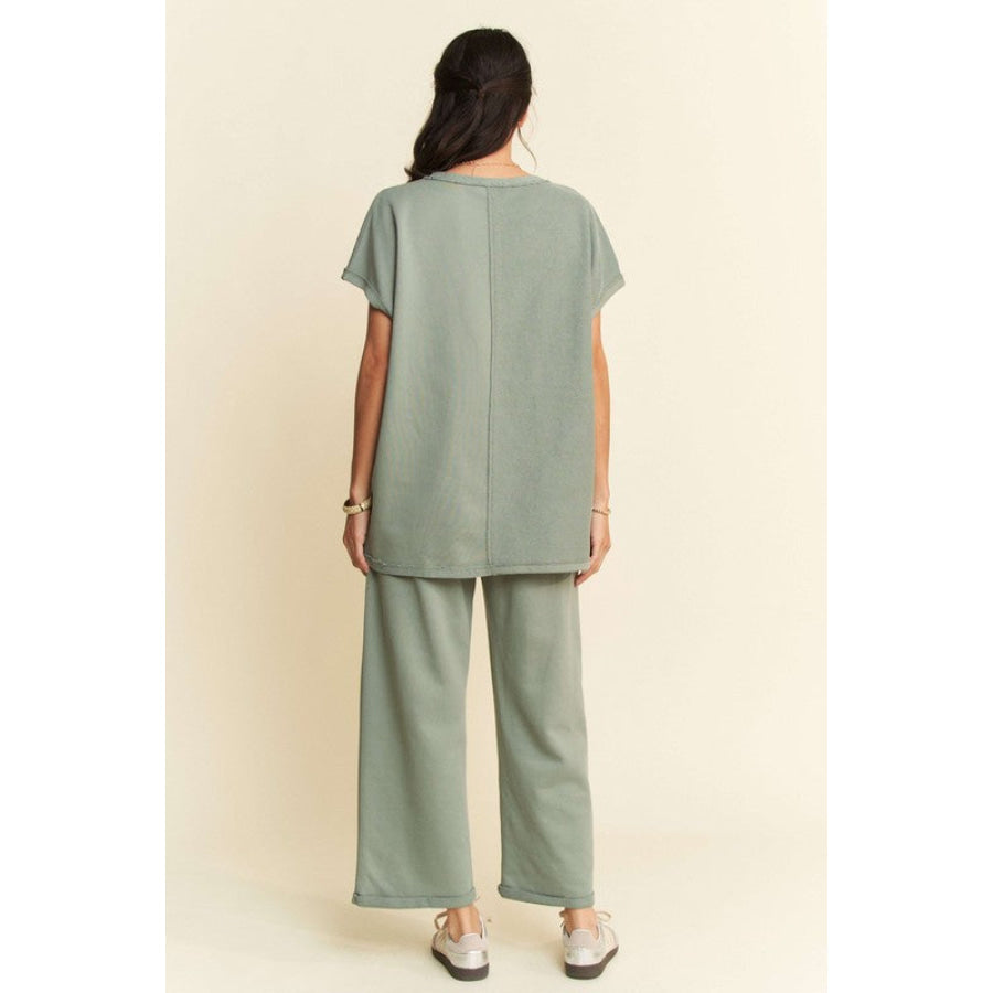 Davi &amp; Dani Round Neck Short Sleeve Top and Pants Set Apparel and Accessories