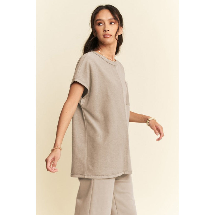 Davi &amp; Dani Round Neck Short Sleeve Top and Pants Set Apparel and Accessories