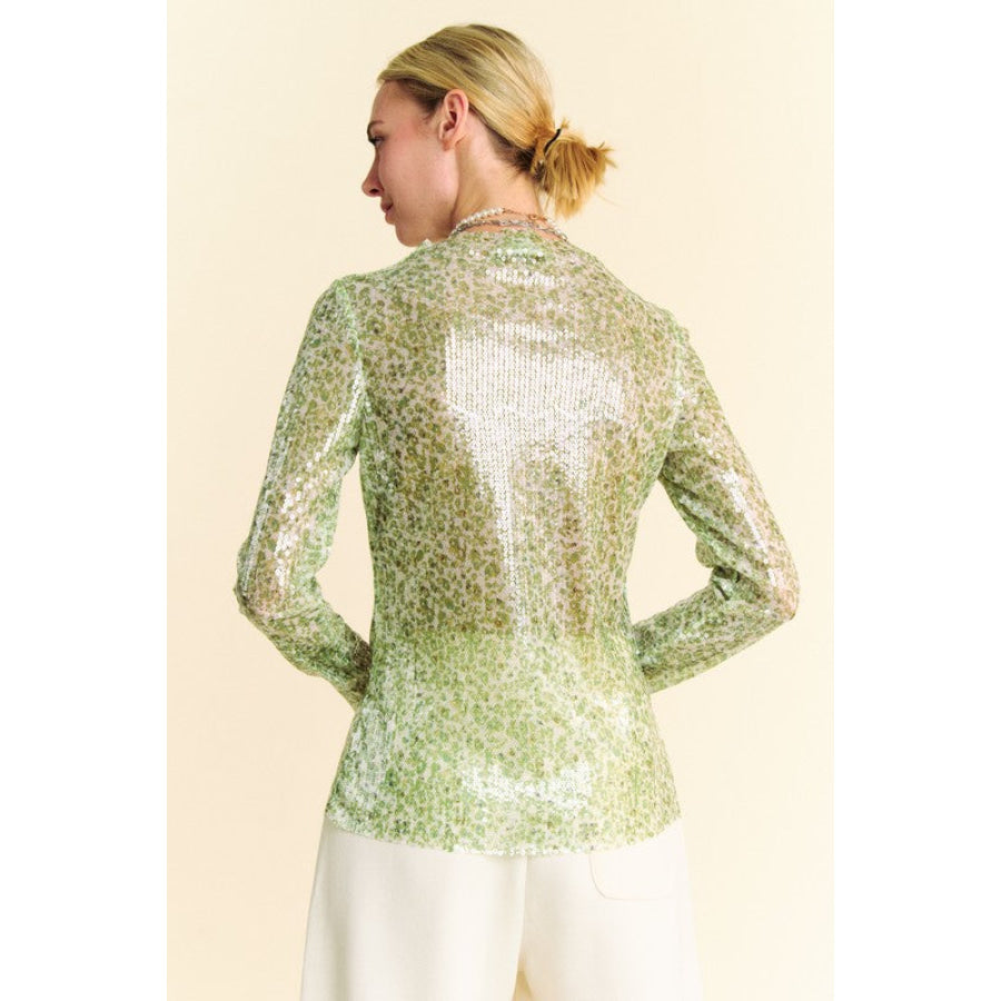 Davi &amp; Dani Sequin Mock Neck Long Sleeve Mesh Top Apparel and Accessories