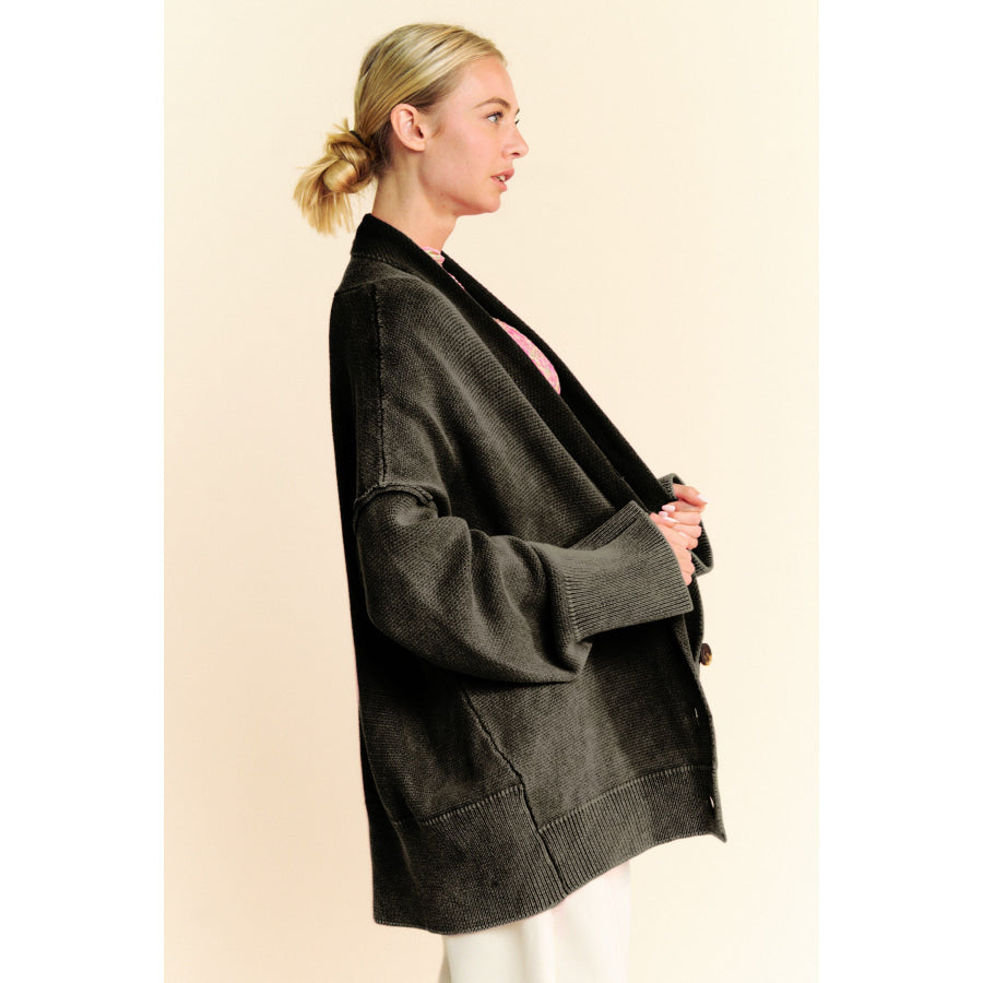 Davi & Dani Shawl Collar Ribbed Detail Button Up Cardigan Apparel and Accessories