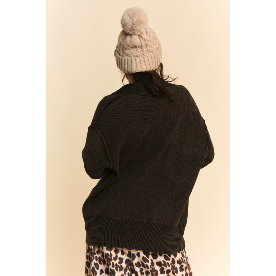 Davi & Dani Shawl Collar Ribbed Detail Button Up Cardigan Apparel and Accessories