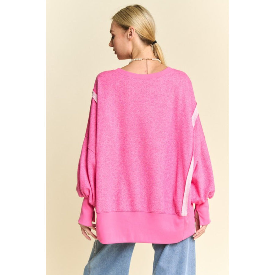 Davi &amp; Dani Side Slit High-Low Lantern Sleeve Knit Top Apparel and Accessories