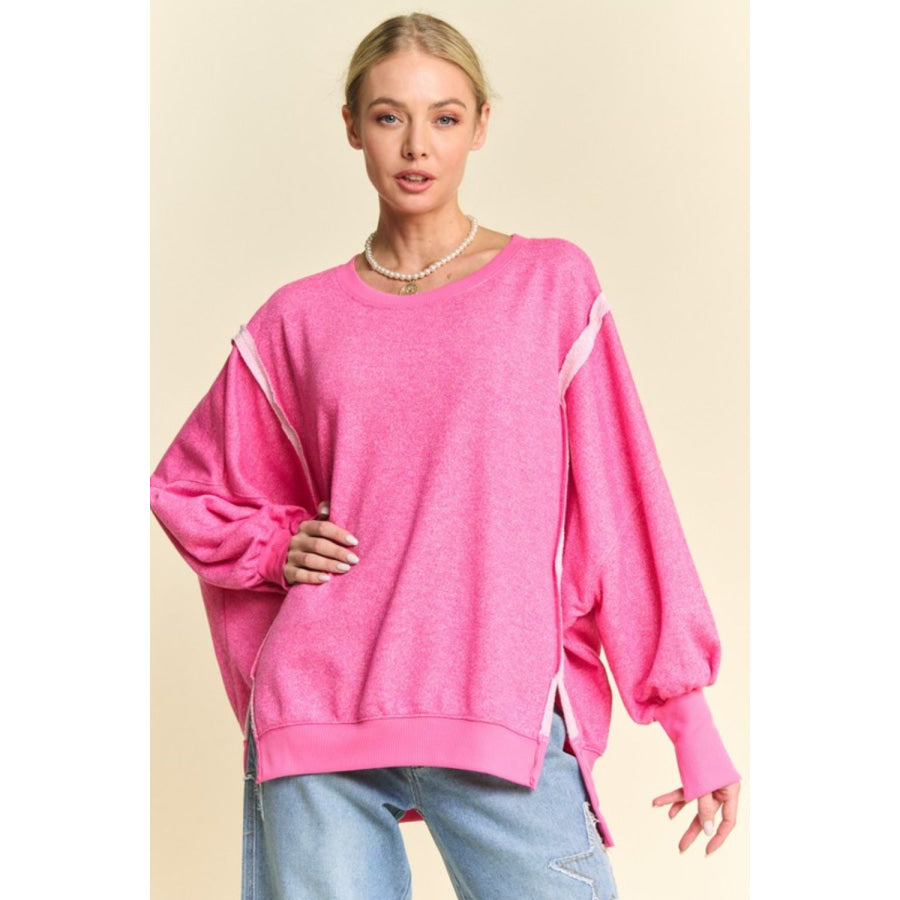 Davi &amp; Dani Side Slit High-Low Lantern Sleeve Knit Top Apparel and Accessories