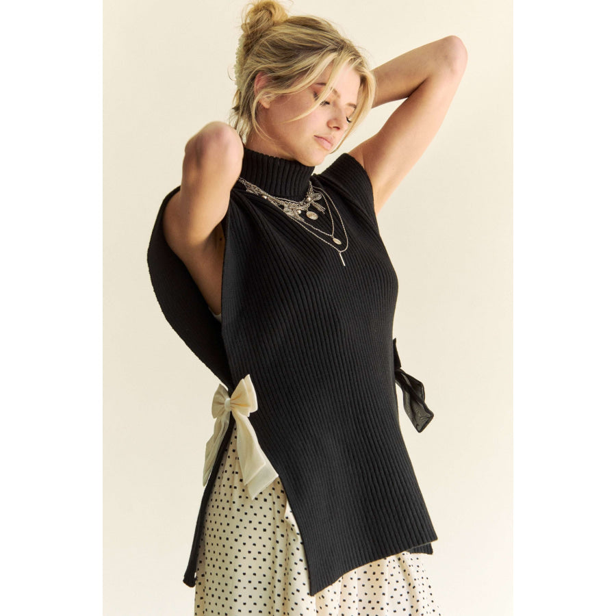 Davi & Dani Side Split Turtleneck Sleeveless Knit Top Apparel and Accessories