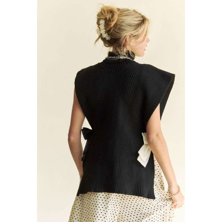 Davi & Dani Side Split Turtleneck Sleeveless Knit Top Black / S/M Apparel and Accessories