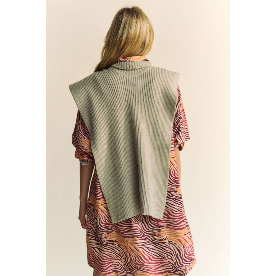 Davi & Dani Side Split Turtleneck Sleeveless Knit Top Apparel and Accessories