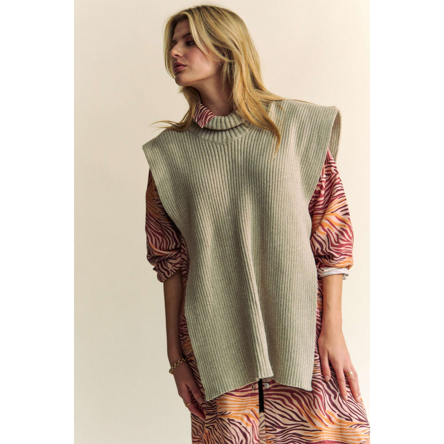 Davi & Dani Side Split Turtleneck Sleeveless Knit Top Apparel and Accessories