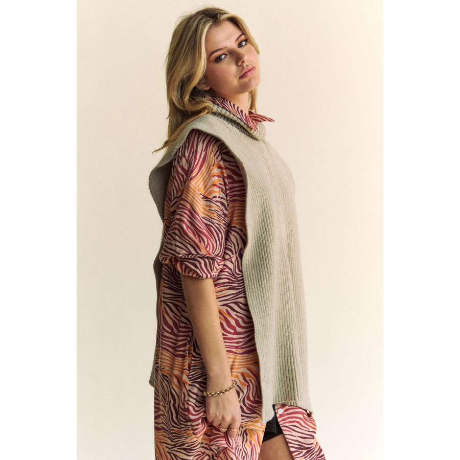 Davi & Dani Side Split Turtleneck Sleeveless Knit Top Apparel and Accessories