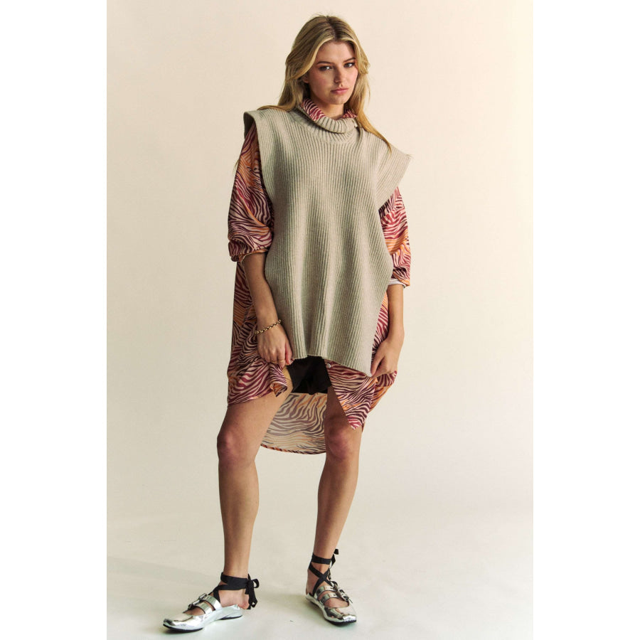 Davi & Dani Side Split Turtleneck Sleeveless Knit Top Apparel and Accessories