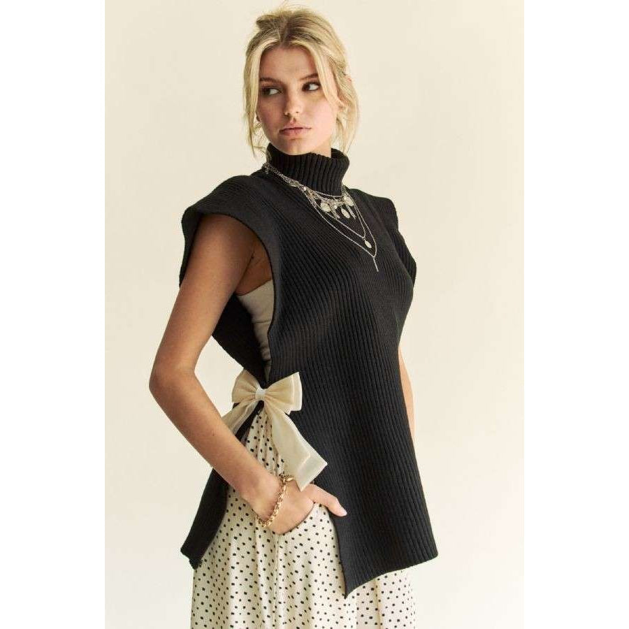 Davi & Dani Side Split Turtleneck Sleeveless Knit Top Apparel and Accessories