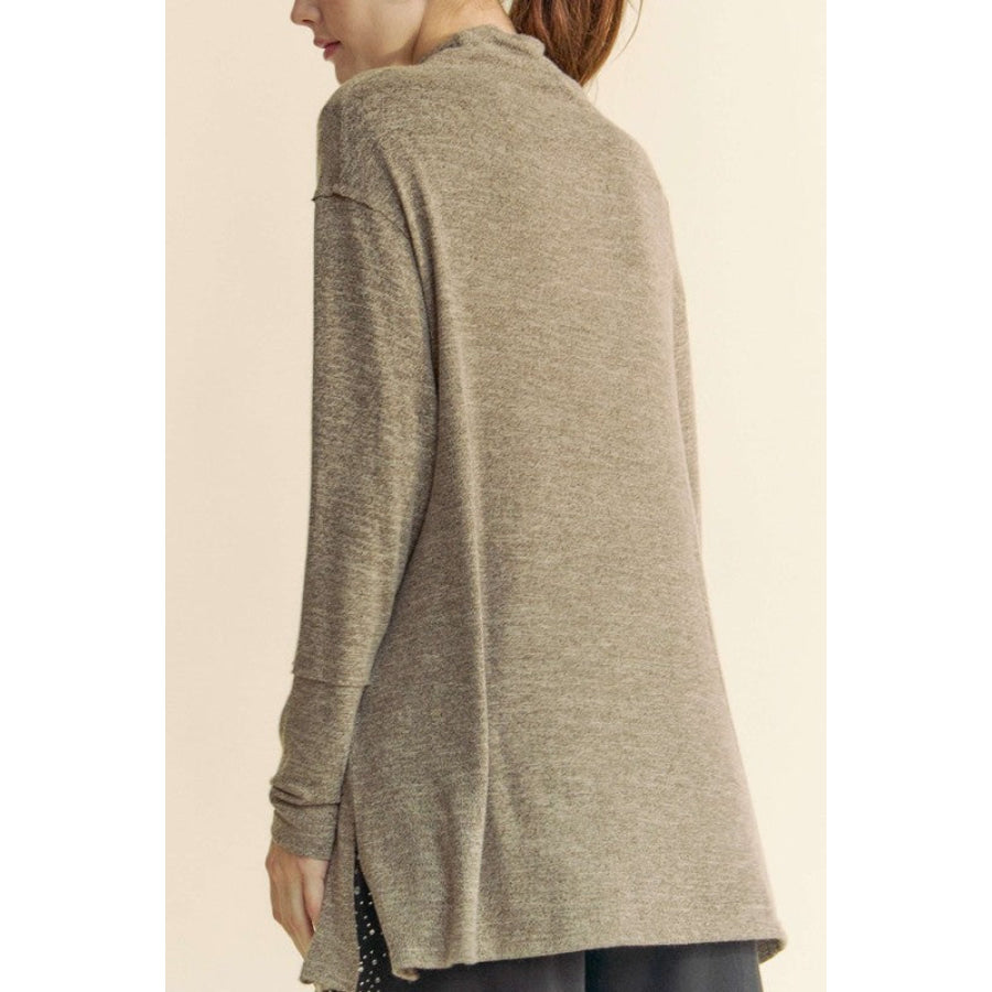 Davi &amp; Dani Slit Mock Neck Long Sleeve Top Apparel and Accessories