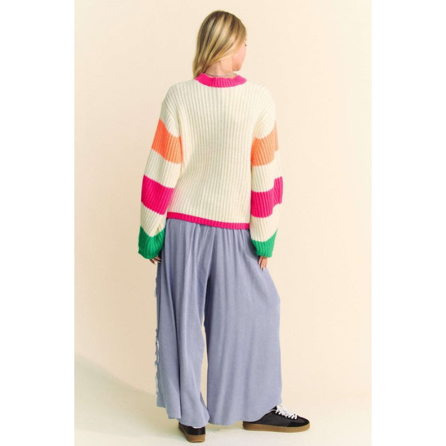 Davi & Dani Smocked Waist Flower Patch Wide Leg Pants Apparel and Accessories