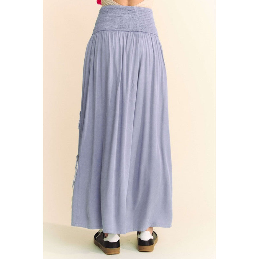 Davi & Dani Smocked Waist Flower Patch Wide Leg Pants Apparel and Accessories