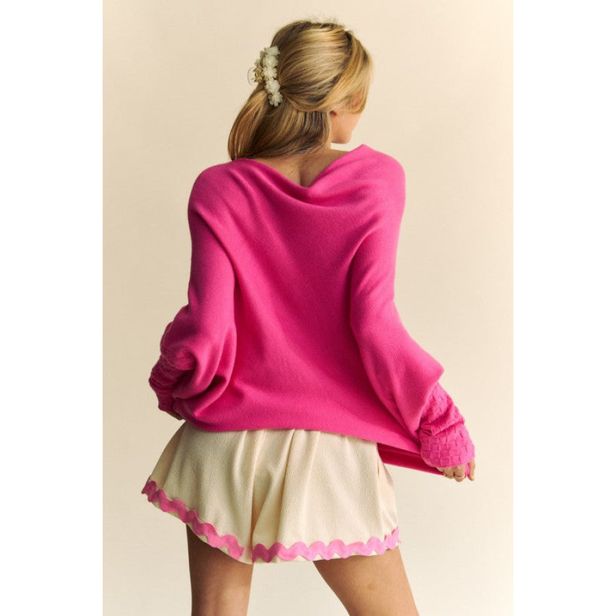 Davi & Dani Solid Color Batwing Sleeve Sweater Hot Pink / S Apparel and Accessories